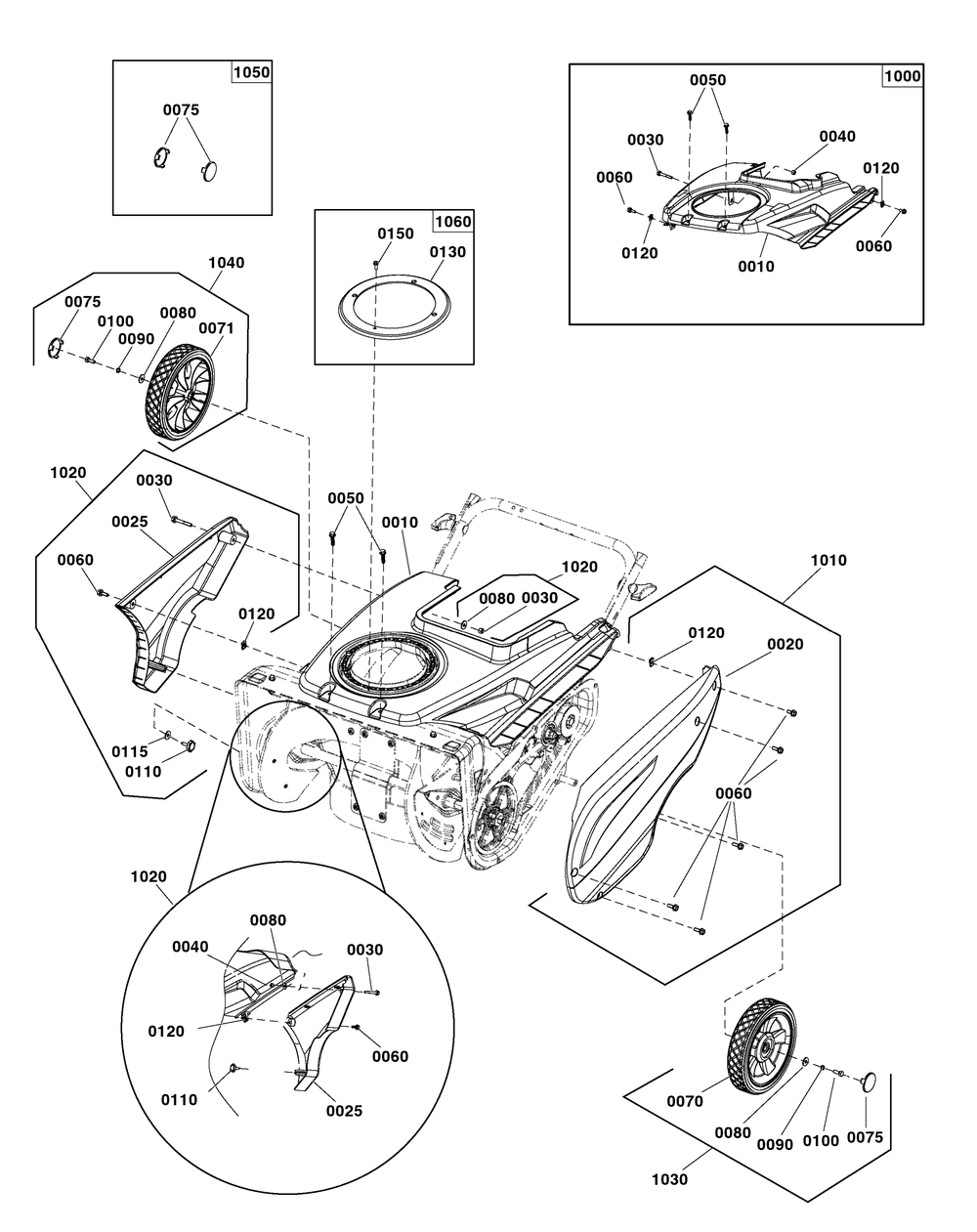 Cover And Wheel Group Diagram and Parts List for 1697294-00-1022EESSNA 2020 Briggs and Stratton Snow Blower